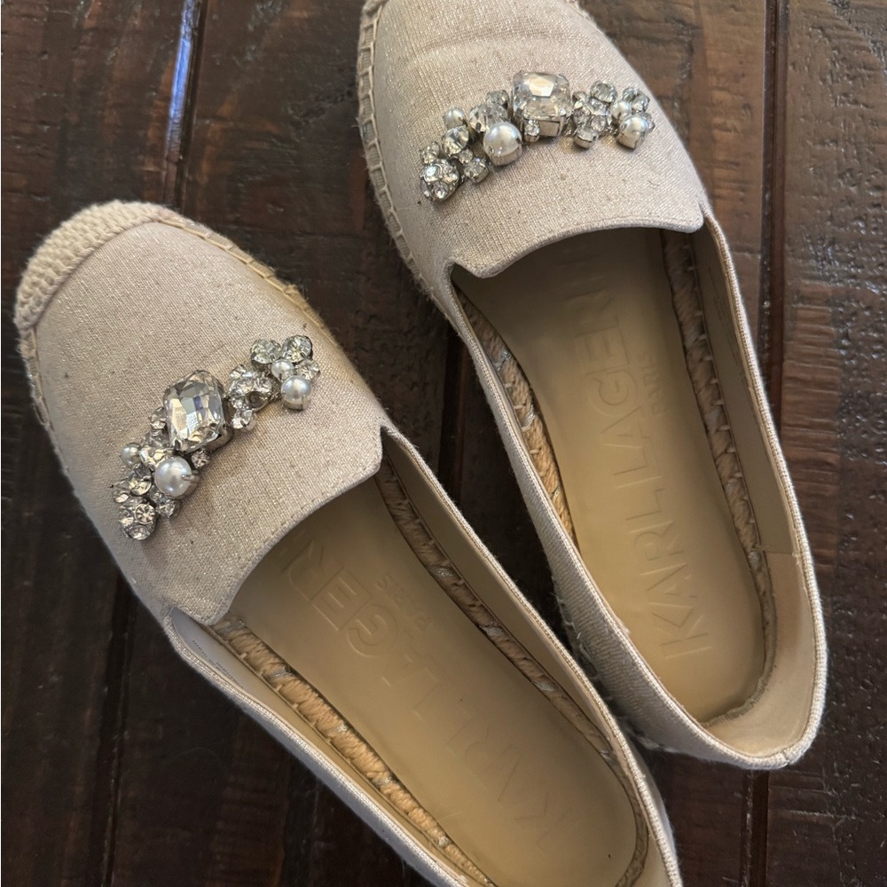Karl Lagerfeld Beige Espadrilles with Crystal Accents